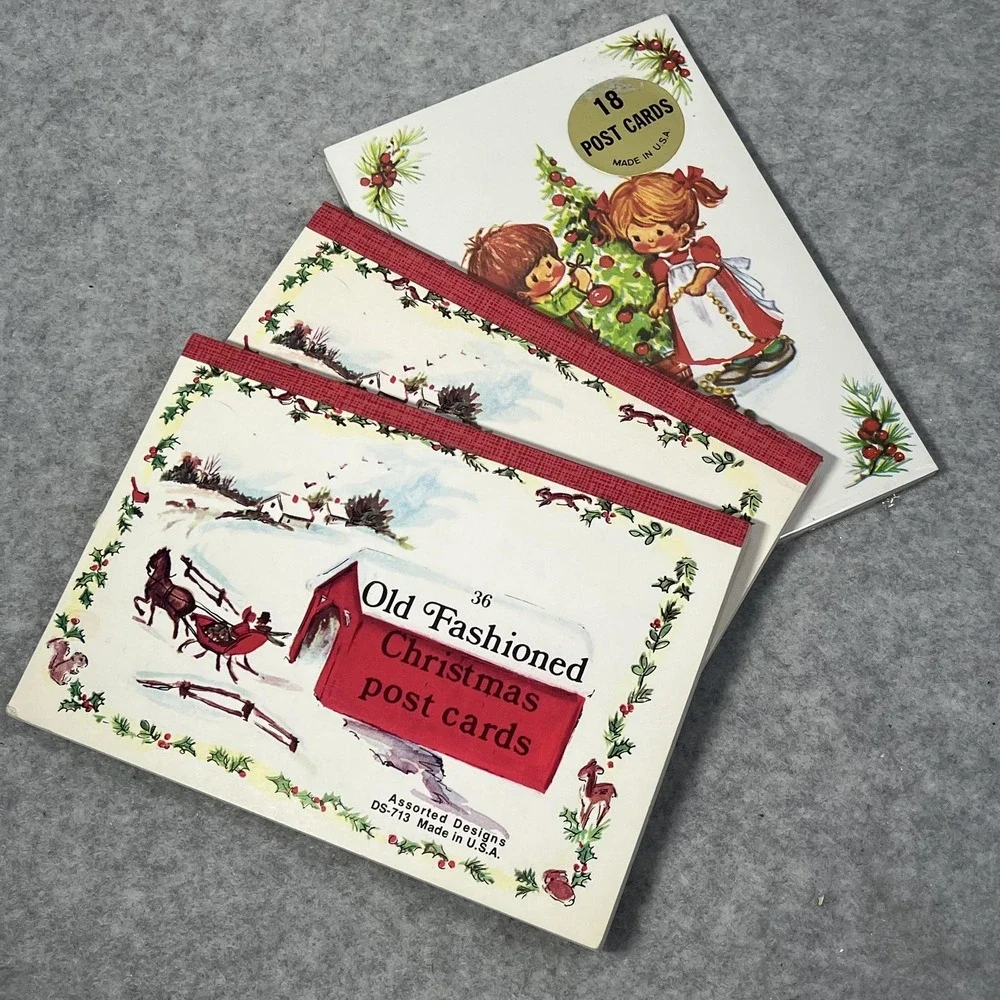 Vintage Old Fashioned Christmas Postcards Holiday Pads Made USA Snow‎ Scene READ